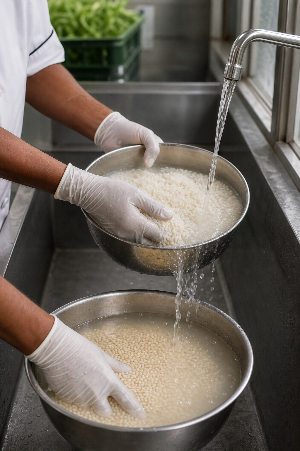 Rice and urad dal being soaked